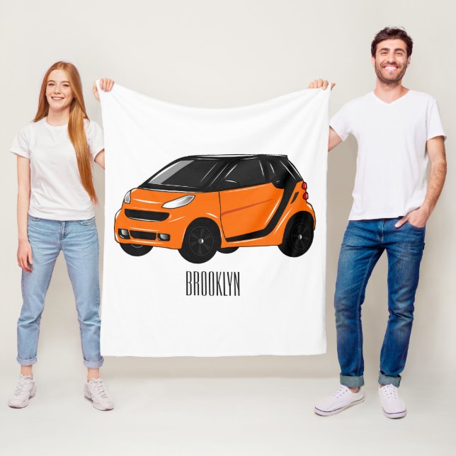 Micro car cartoon illustration fleece blanket (In Situ)