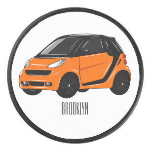 Micro car cartoon illustration hockey puck