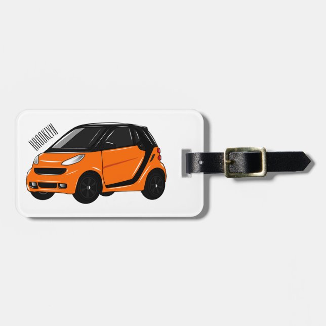Micro car cartoon illustration luggage tag (Front Horizontal)