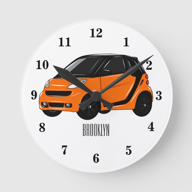 Micro car cartoon illustration round clock (Front)