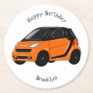 Micro car cartoon illustration round paper coaster