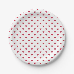 Micro Hearts Cherry Red - White Paper Plate