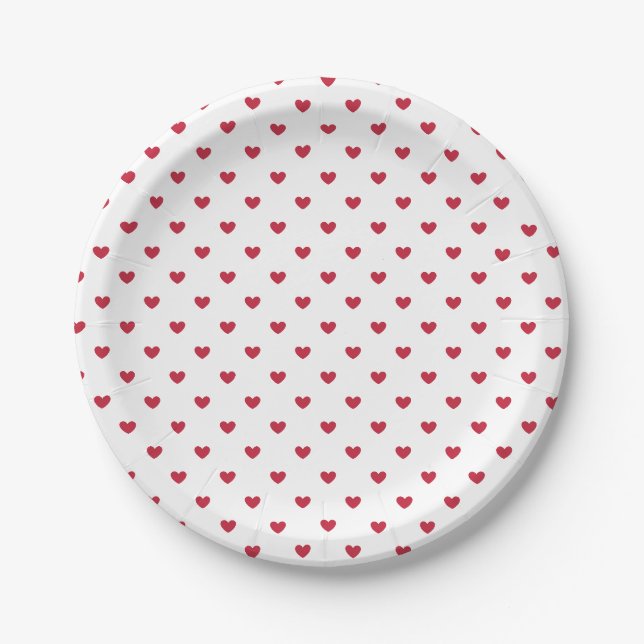 Micro Hearts Cherry Red - White Paper Plate (Front)