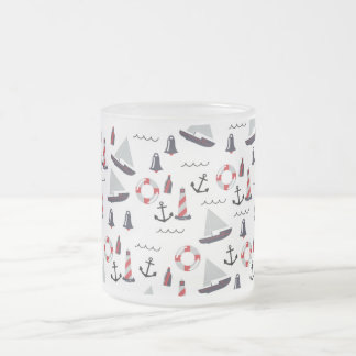 Micro Nautical Pattern vintage style print. Frosted Glass Coffee Mug