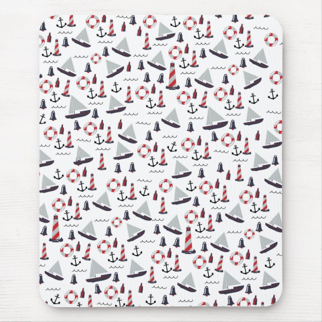 Micro Nautical Pattern vintage style print. Mouse Mat (Front)