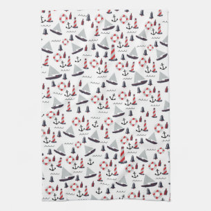 Micro Nautical Pattern vintage style print. Tea Towel