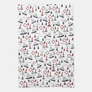 Micro Nautical Pattern vintage style print. Tea Towel