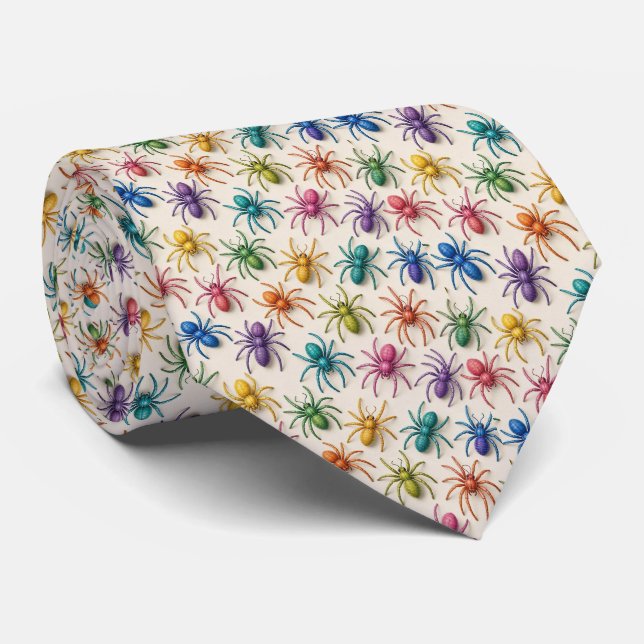 Micro Pattern Rainbow Spiders Neck Tie (Rolled)