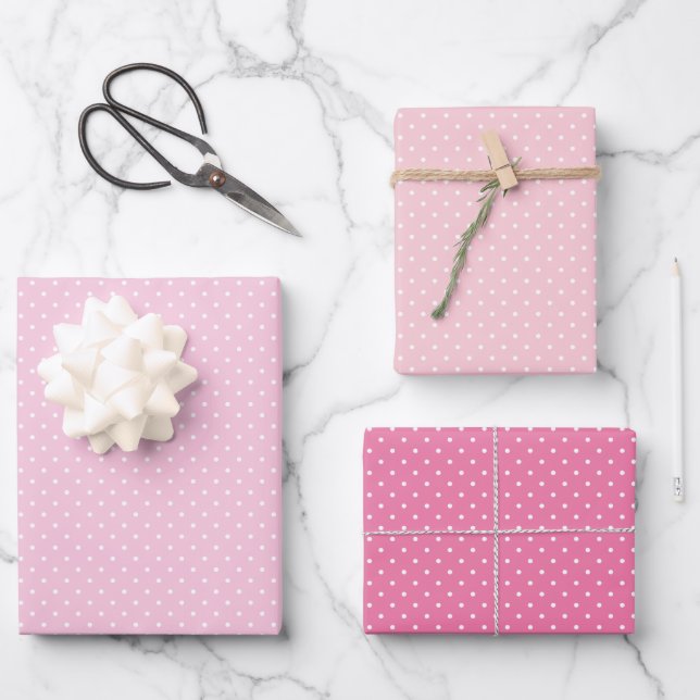 Micro Polka Dot White - 3 Pink Wrapping Paper Sheet (Front)