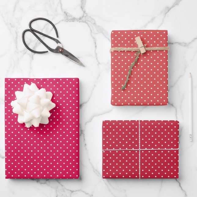 Micro Polka Dot White - 3 Red Wrapping Paper Sheet (Front)