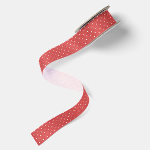Micro Polka Dot White - Coral Red Satin Ribbon