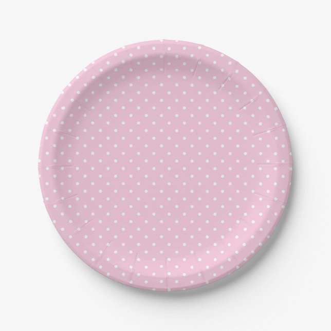 Micro Polka Dot White - Light Pink Paper Plate (Front)