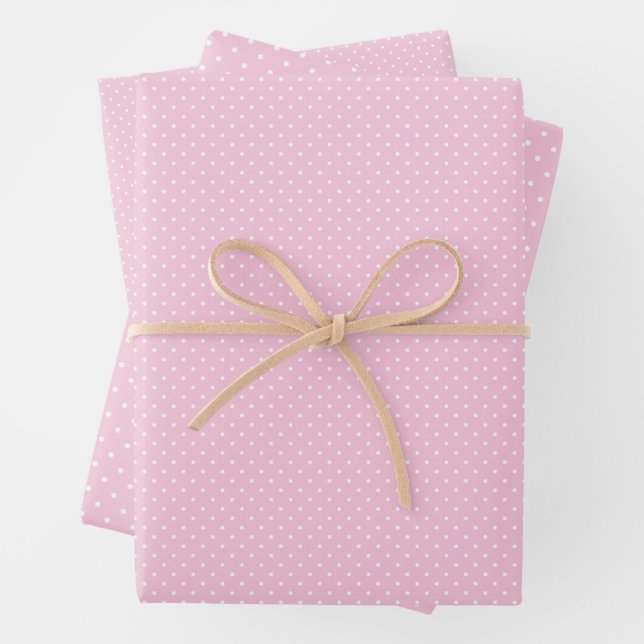 Micro Polka Dot White - Light Pink Wrapping Paper Sheet (In situ)