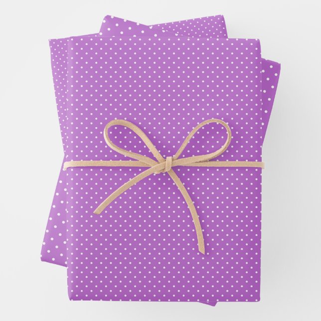Micro Polka Dot White - Orchid Purple Wrapping Paper Sheet (In situ)