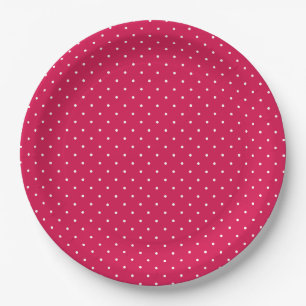 Micro Polka Dot White - Raspberry Red Paper Plate