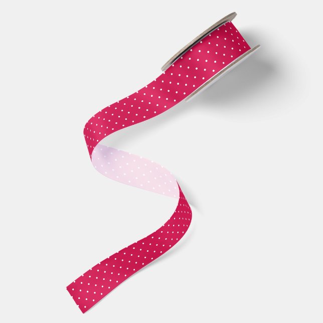 Micro Polka Dot White - Raspberry Red Satin Ribbon (Front+Back)