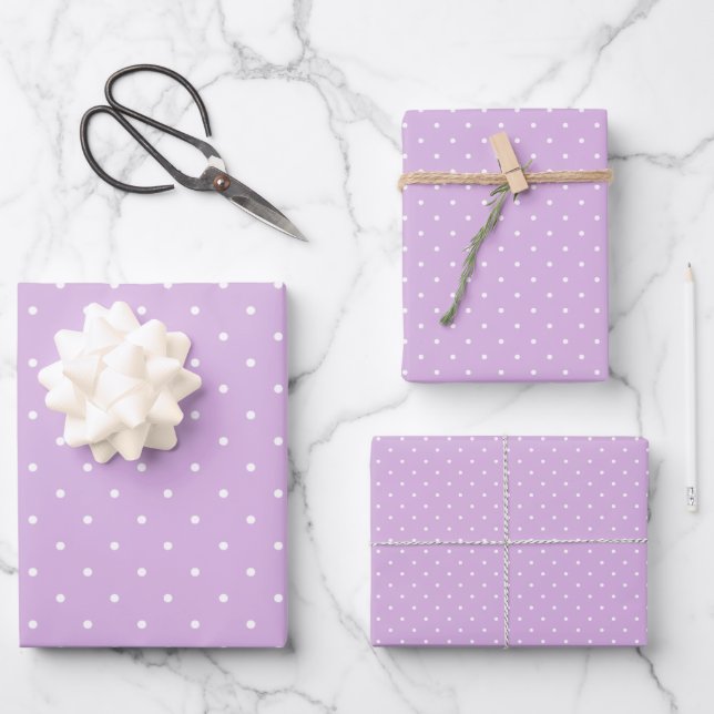 Micro Polka Dot White - Soft Lilac Wrapping Paper Sheet (Front)