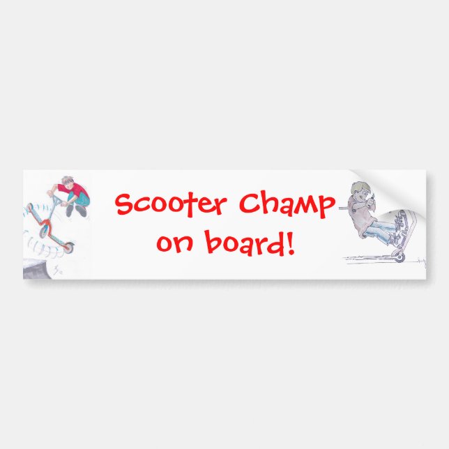 micro scooter microscooter trick cartoon bumper sticker (Front)