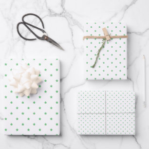 Micro Stars Summer Green - White Wrapping Paper Sheet