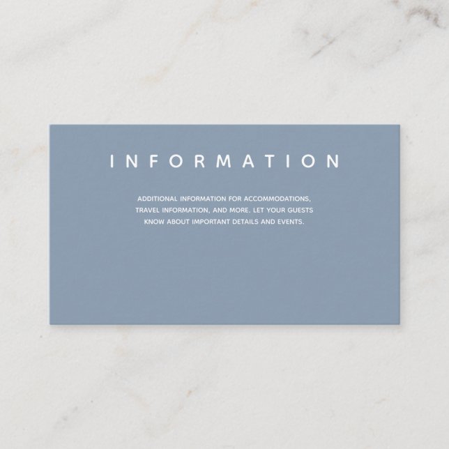 Micro Wedding Blue White Typography Information Enclosure Card (Front)