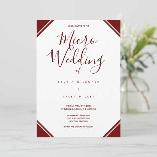 Micro Wedding Burgundy Corners Typography (Standing Front)