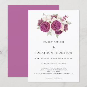 Micro Wedding Burgundy Florals Rose Pink Invitation