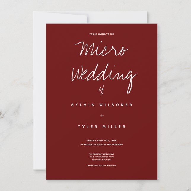 Micro Wedding Burgundy Typography Invitation (Front)
