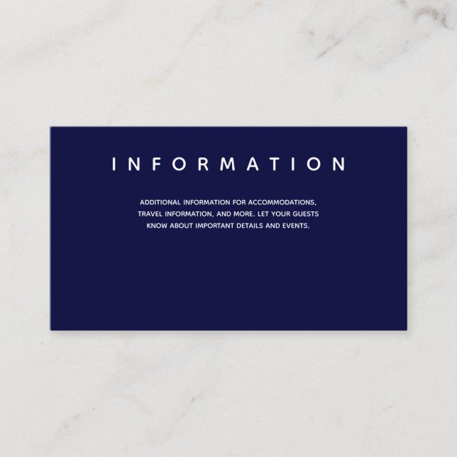 Micro Wedding Dark Blue Typography Information Enclosure Card (Front)