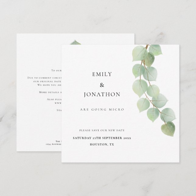Micro Wedding Eucalyptus Botanical Save The Date (Front/Back)