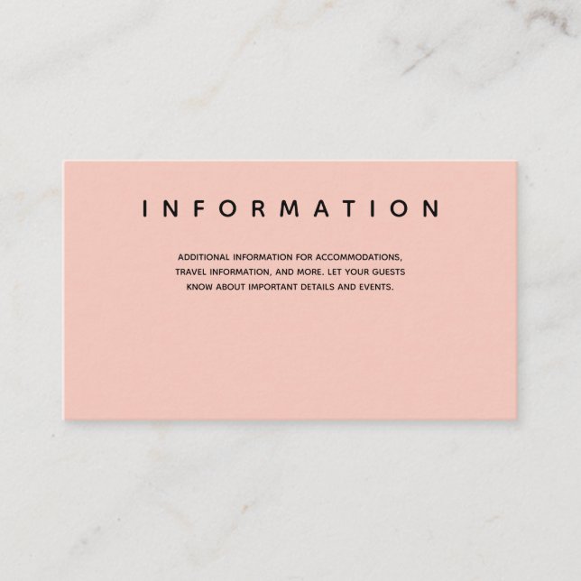 Micro Wedding Pink Black Typography Information Enclosure Card (Front)
