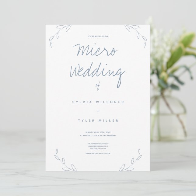 Micro Wedding White Dusty Blue Leaves (Standing Front)