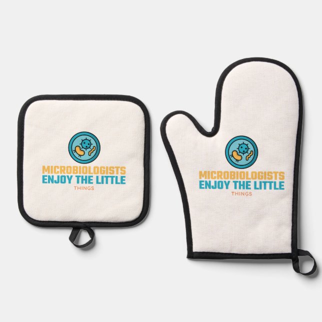 Microbiologists Enjoy The Little Things Oven Mitt & Pot Holder Set (Front)