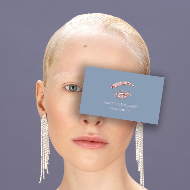 Microblade  Lashes Brows Makeup Logo Rose Blue  Business Card (Microblade Lashes Brows Makeup Logo Rose Blue Business Card)