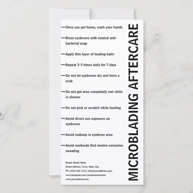 Microblading Aftercare Black & White Instruction Thank You Card (Front)