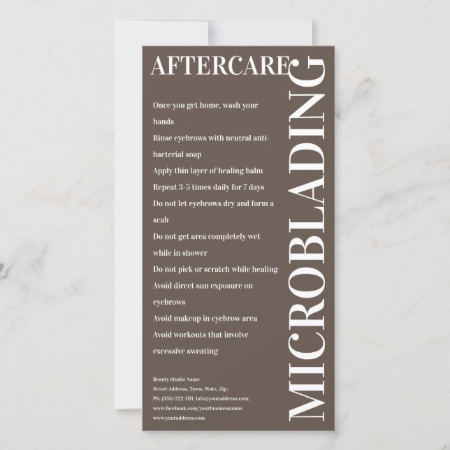 Microblading Aftercare Bold Brown Instruction Thank You Card (Front)