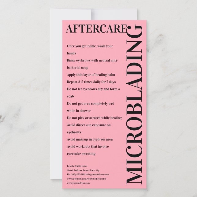 Microblading Aftercare Bold Pink Instruction Thank You Card (Front)