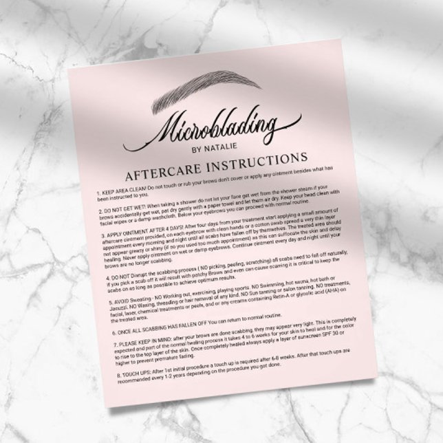 Microblading Aftercare Instruction Blush Pink Flyer (Creator Uploaded)