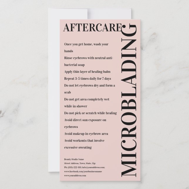 Microblading Aftercare Peony Pink Instruction Thank You Card (Front)