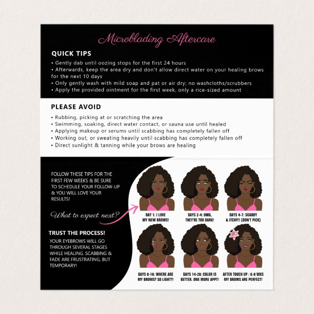 Microblading Brow Aftercare Appointment Reminder Business Card (Inside Unfolded)