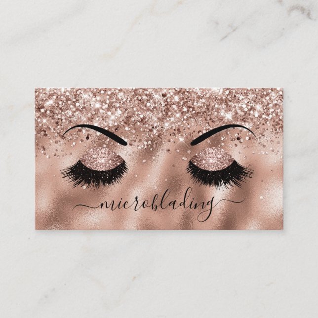 Microblading Brows Rose Gold Glitter Makeup Artist Business Card (Front)