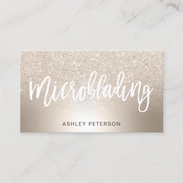Microblading chic gold glitter ombre metallic foil business card (Front)