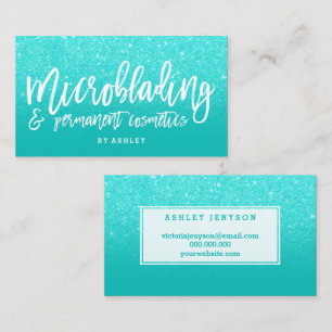 Microblading elegant typography faux aqua glitter business card