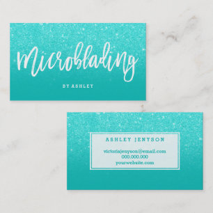 Microblading elegant typography faux aqua glitter business card