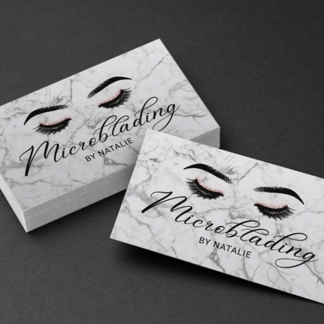 Microblading Elegant Typography White Marble Business Card (Creator Uploaded)