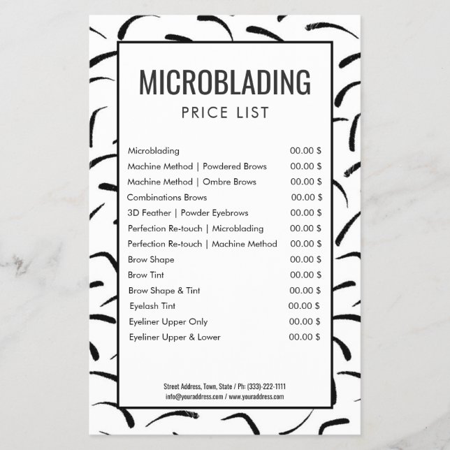 Microblading Eyebrow Shape Tattoo Price List Flyer (Front)