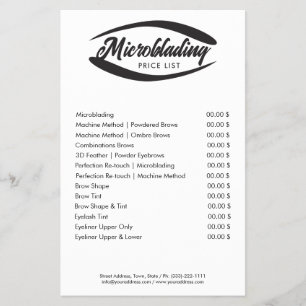 Microblading Eyebrow Shape Tattoo Price List Flyer