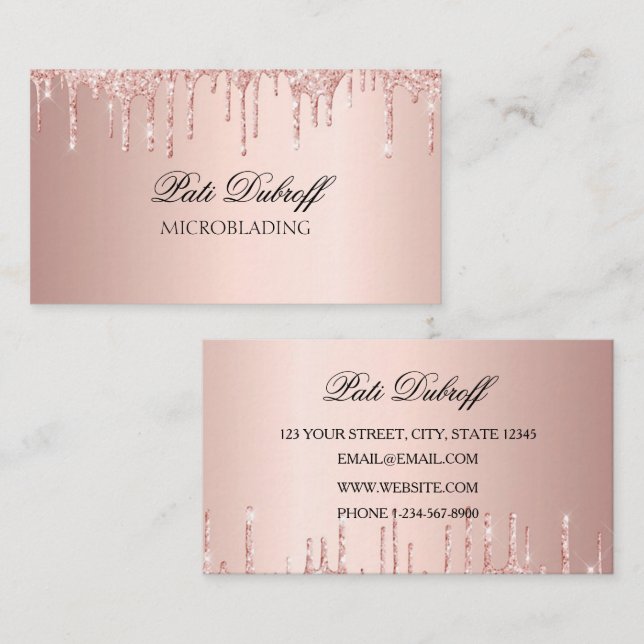 Microblading Eyebrows Brows Glitter Rose Gold Pink Business Card (Front/Back)