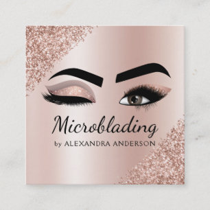 Microblading Eyebrows Brows Glitter Rose Gold Pink Square Business Card
