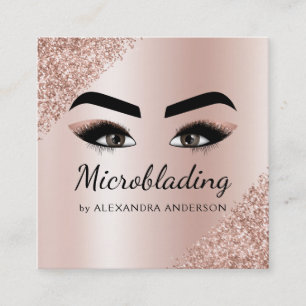Microblading Eyebrows Brows Glitter Rose Gold Pink Square Business Card