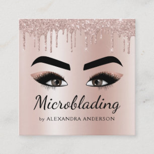 Microblading Eyebrows Brows Glitter Rose Gold Pink Square Business Card